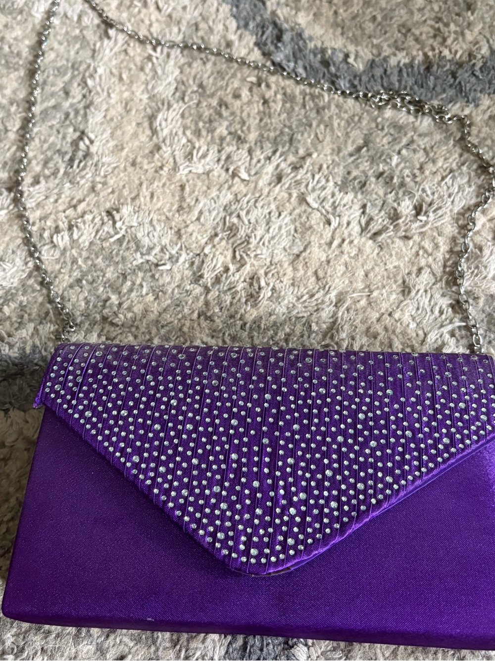 Purple Rhinestone Envelope Clutch with Chain Strap